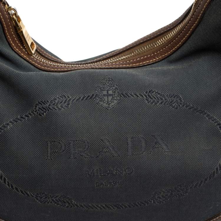 Pre Owned Prada Blue/Brown Canvas and Leather Hobo