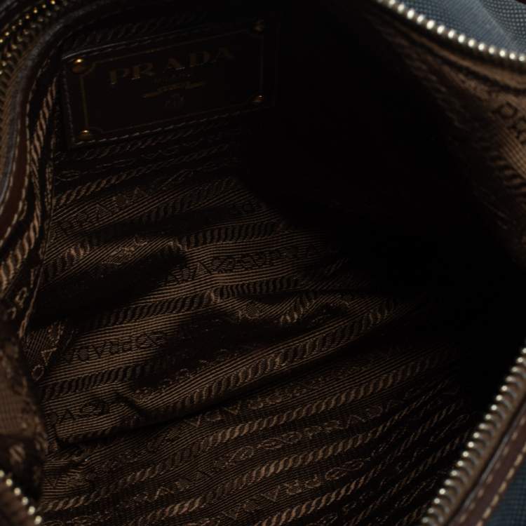 Pre Owned Prada Blue/Brown Canvas and Leather Hobo