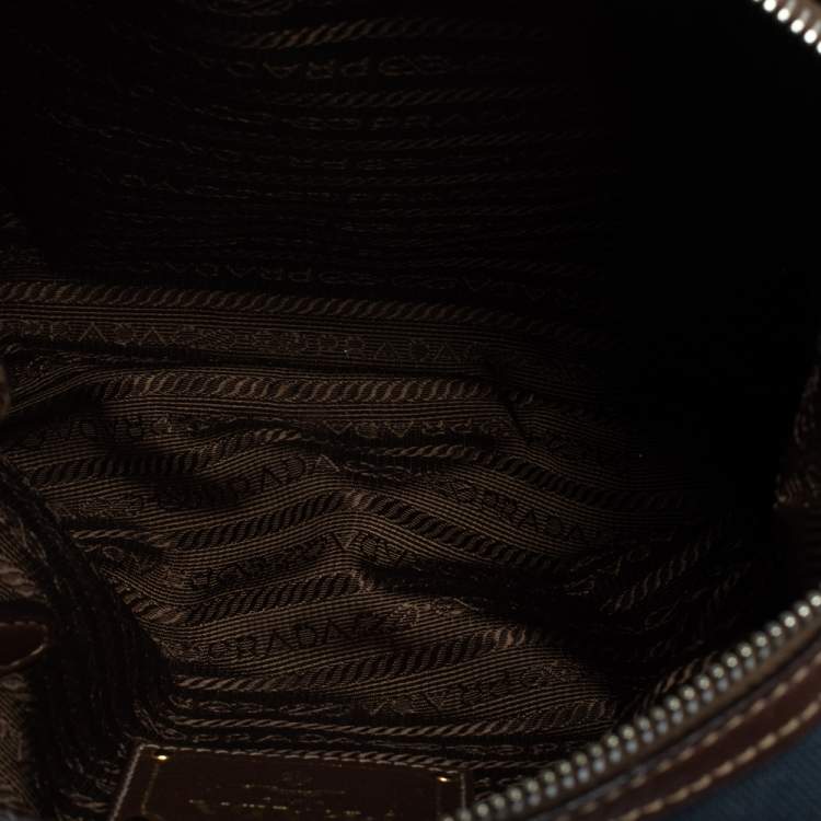 Pre Owned Prada Blue/Brown Canvas and Leather Hobo