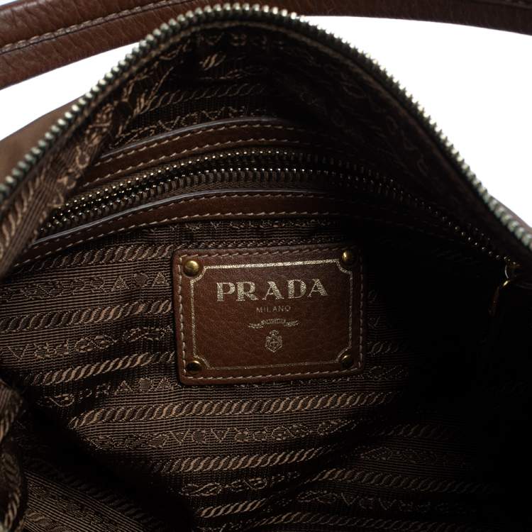 Pre Owned Prada Brown Nylon and Leather Trim Hobo