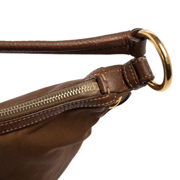 Pre Owned Prada Brown Nylon and Leather Trim Hobo