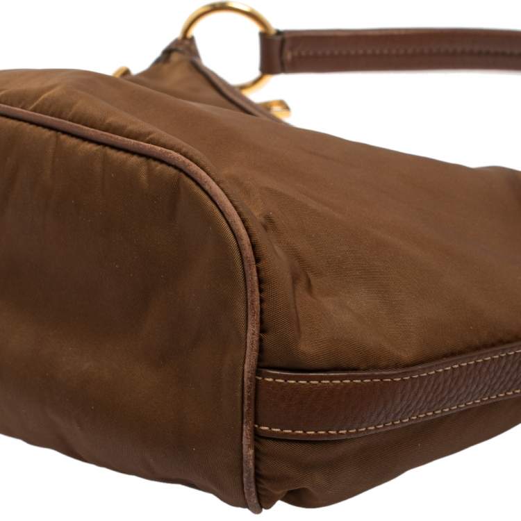 Pre Owned Prada Brown Nylon and Leather Trim Hobo