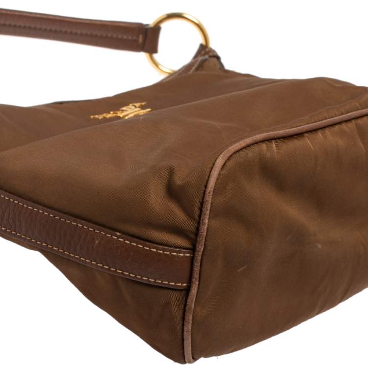 Pre Owned Prada Brown Nylon and Leather Trim Hobo