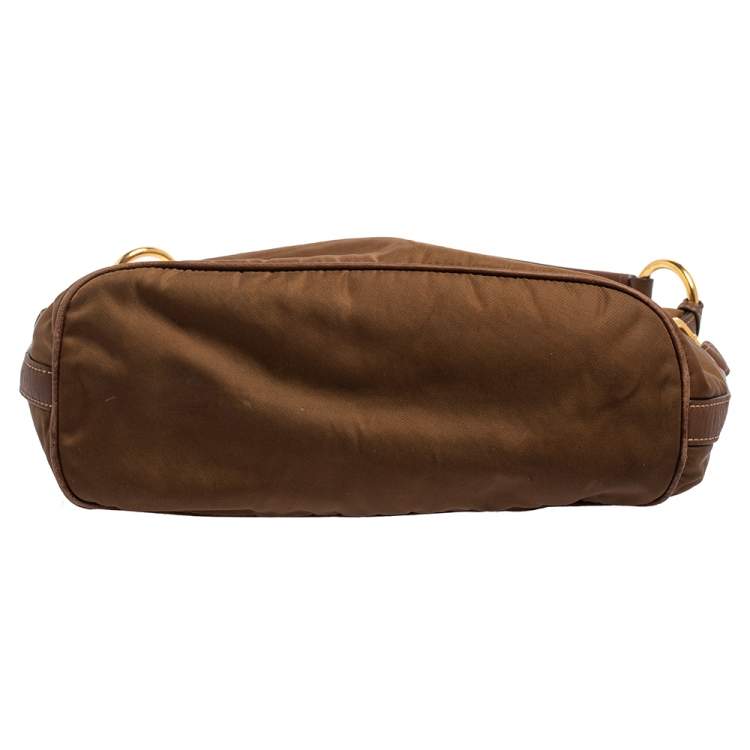 Pre Owned Prada Brown Nylon and Leather Trim Hobo