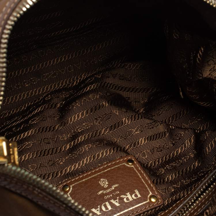 Pre Owned Prada Brown Nylon and Leather Trim Hobo