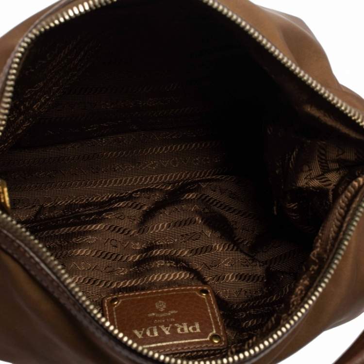 Pre Owned Prada Brown Nylon and Leather Trim Hobo