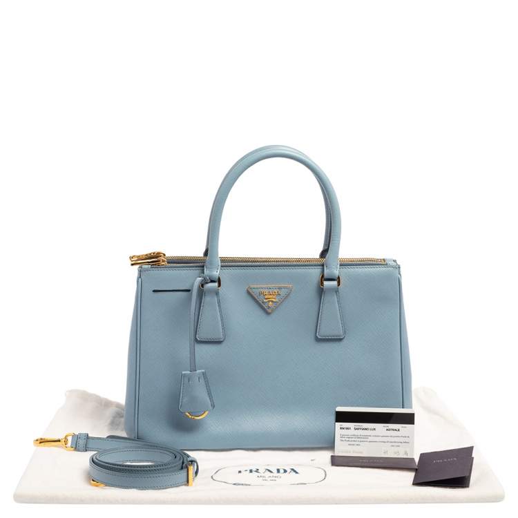 Pre Owned Prada Powder Blue Saffiano Lux Leather Small Galleria Tote