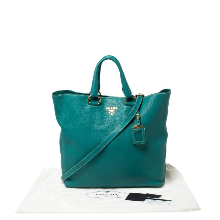 Pre Owned Prada Teal Green Vitello Daino Leather Shopping Tote 