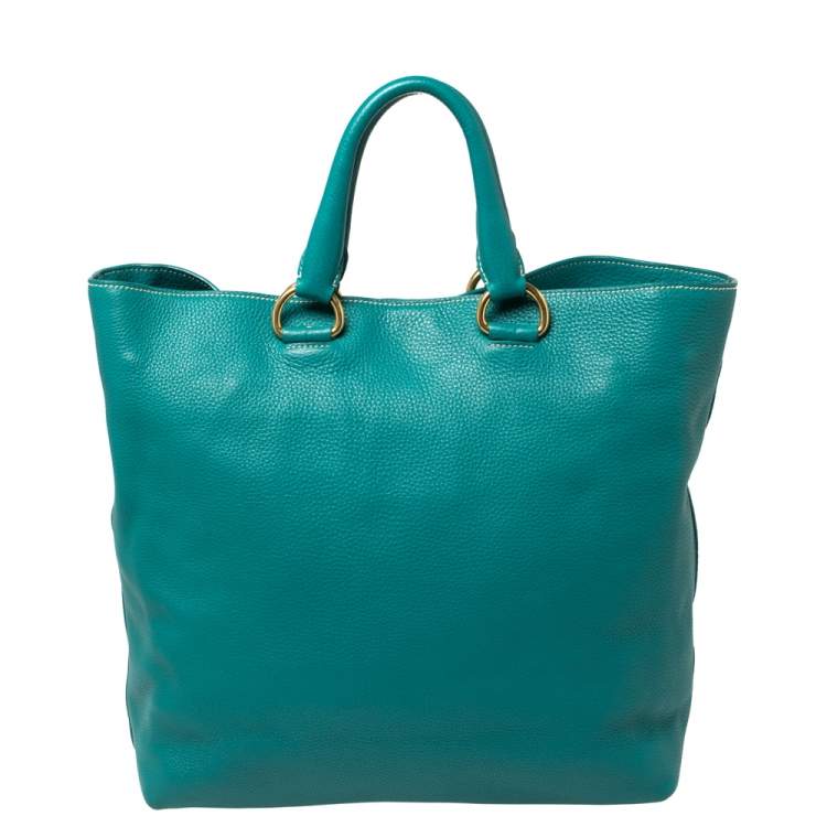 Pre Owned Prada Teal Green Vitello Daino Leather Shopping Tote 