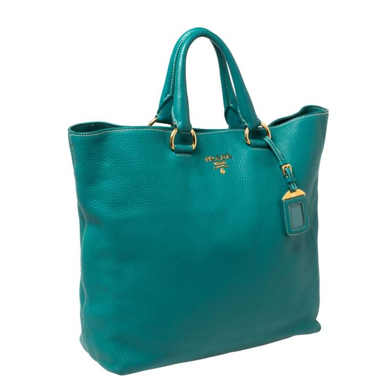 Pre Owned Prada Teal Green Vitello Daino Leather Shopping Tote 