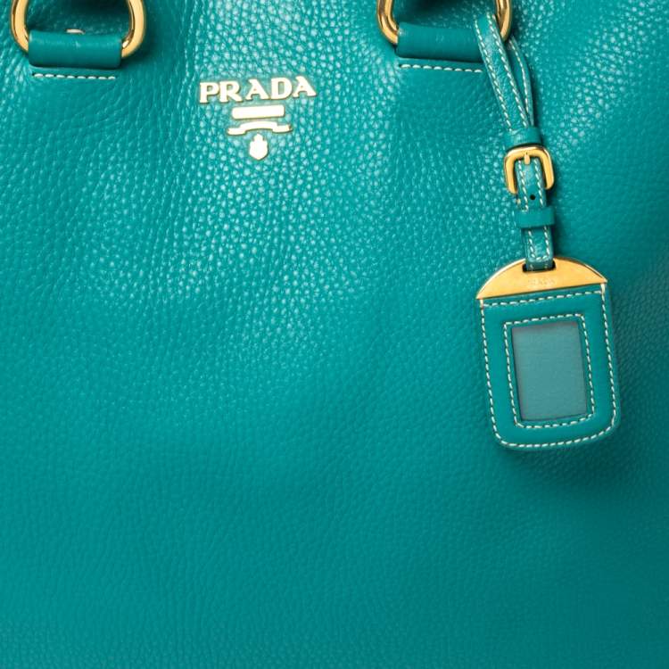 Pre Owned Prada Teal Green Vitello Daino Leather Shopping Tote 