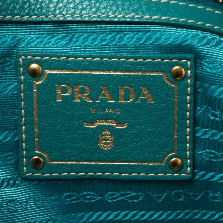 Pre Owned Prada Teal Green Vitello Daino Leather Shopping Tote 