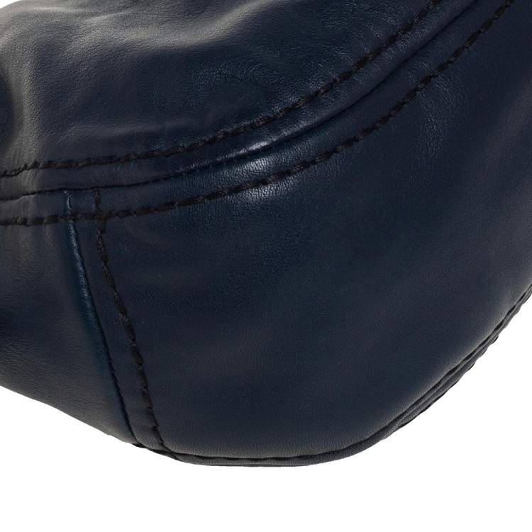 Pre Owned Prada Navy Blue Leather Zip Top Hobo