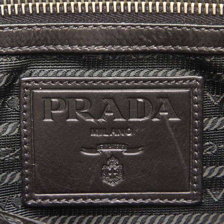 Pre Owned Prada Black Calf Leather Business Top Handle Bag