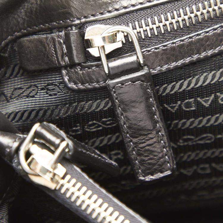 Pre Owned Prada Black Calf Leather Business Top Handle Bag