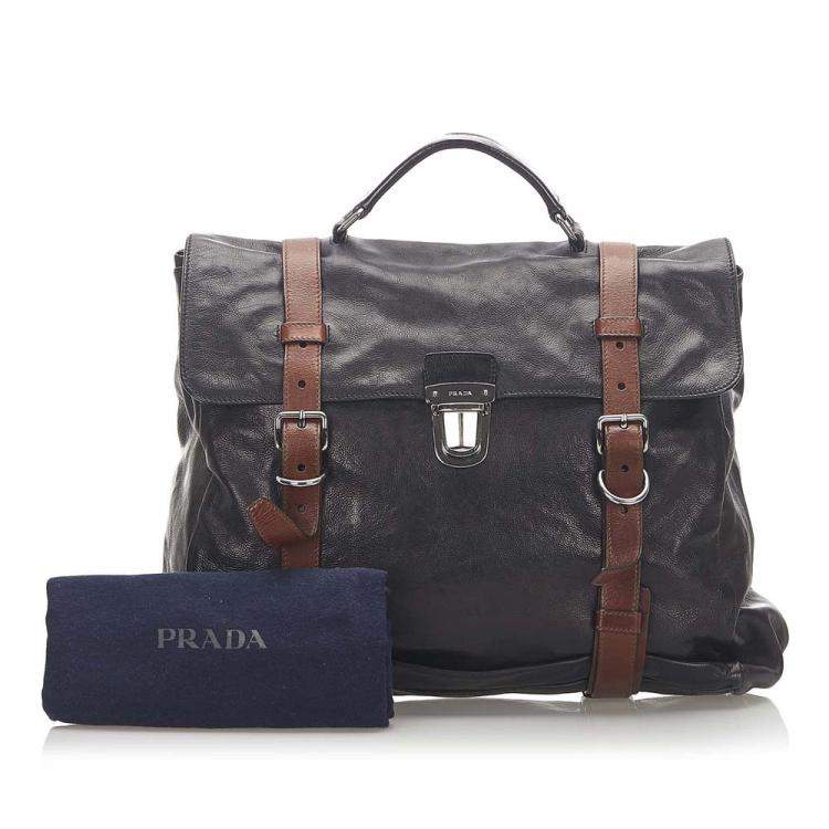 Pre Owned Prada Black Calf Leather Business Top Handle Bag