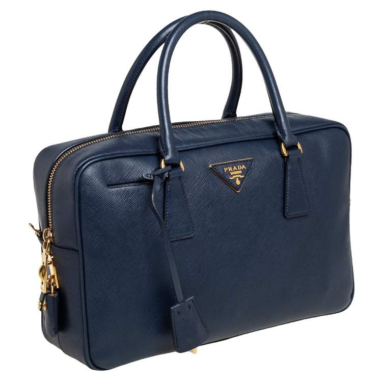 Pre Owned Prada Blue Saffiano Leather Top handle Bag