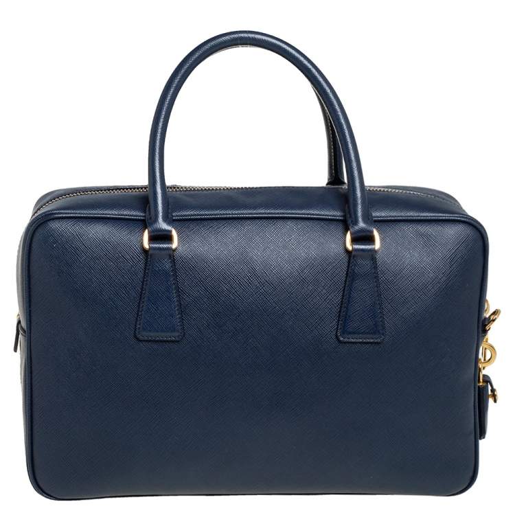 Pre Owned Prada Blue Saffiano Leather Top handle Bag
