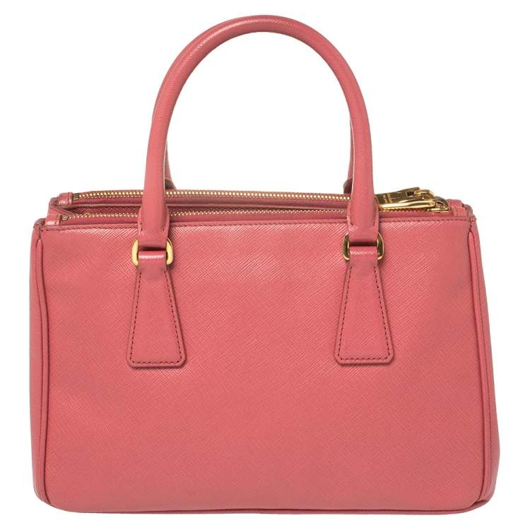 Pre Owned Prada Coral Pink Saffiano Lux Leather Mini Galleria Double Zip Tote