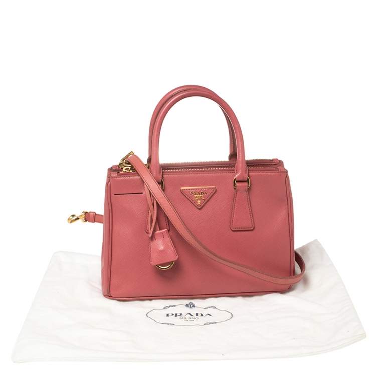 Pre Owned Prada Coral Pink Saffiano Lux Leather Mini Galleria Double Zip Tote