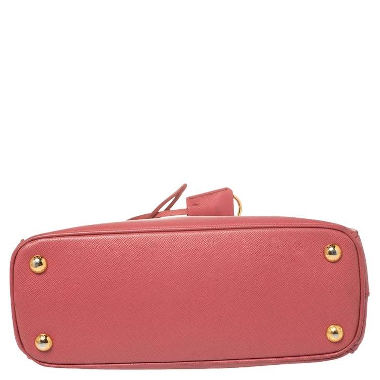 Pre Owned Prada Coral Pink Saffiano Lux Leather Mini Galleria Double Zip Tote