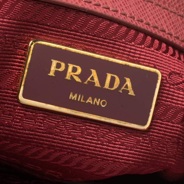 Pre Owned Prada Coral Pink Saffiano Lux Leather Mini Galleria Double Zip Tote
