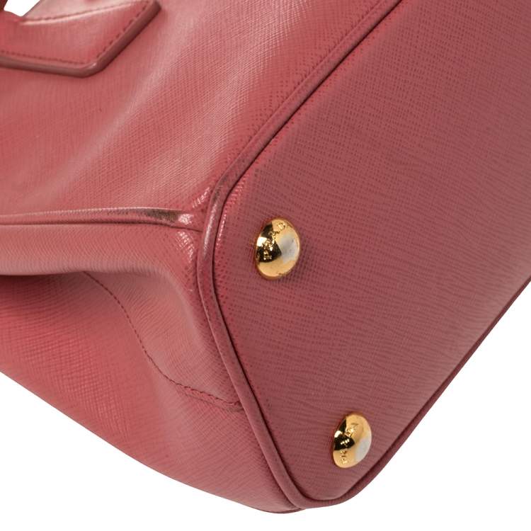 Pre Owned Prada Coral Pink Saffiano Lux Leather Mini Galleria Double Zip Tote