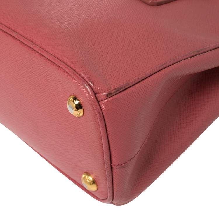 Pre Owned Prada Coral Pink Saffiano Lux Leather Mini Galleria Double Zip Tote