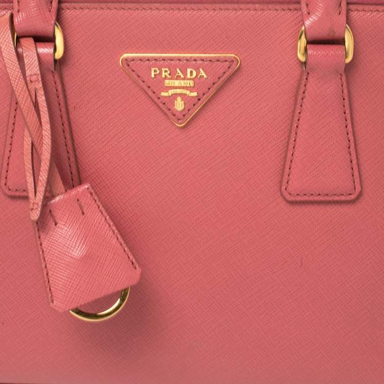 Pre Owned Prada Coral Pink Saffiano Lux Leather Mini Galleria Double Zip Tote