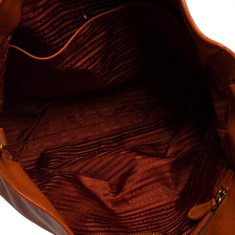 Pre Owned Prada Orange Vitello Daino Leather Shopping Tote 
