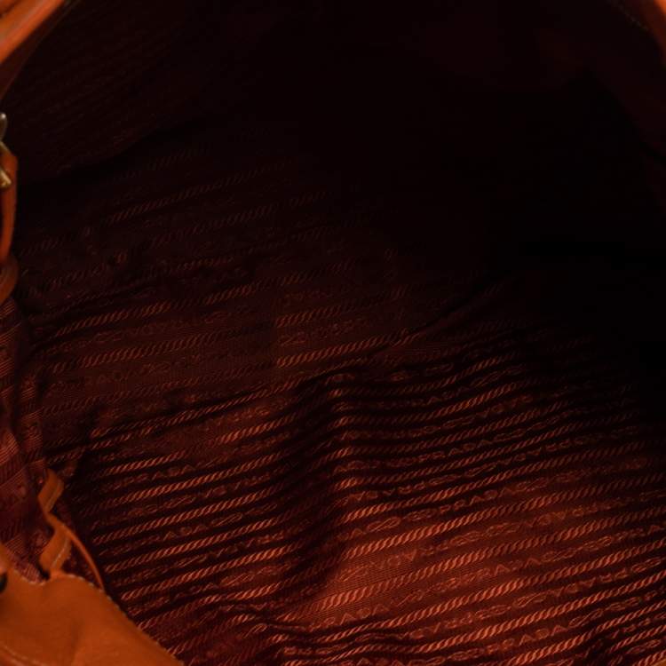Pre Owned Prada Orange Vitello Daino Leather Shopping Tote 