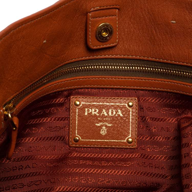 Pre Owned Prada Orange Vitello Daino Leather Shopping Tote 