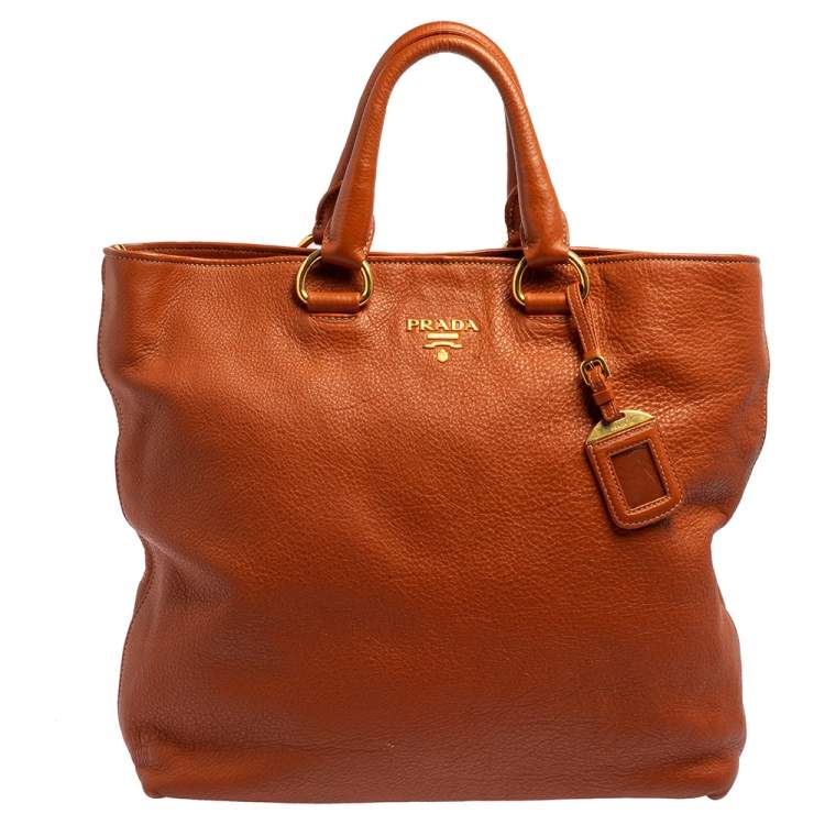 Pre Owned Prada Orange Vitello Daino Leather Shopping Tote 