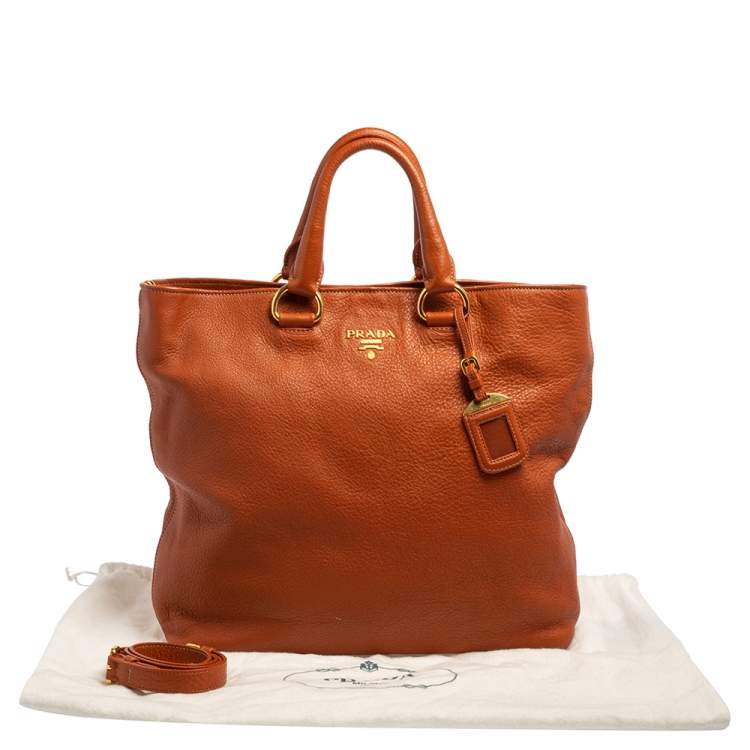 Pre Owned Prada Orange Vitello Daino Leather Shopping Tote 