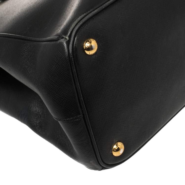 Pre Owned Prada Black Saffiano Lux Leather Medium Galleria Tote