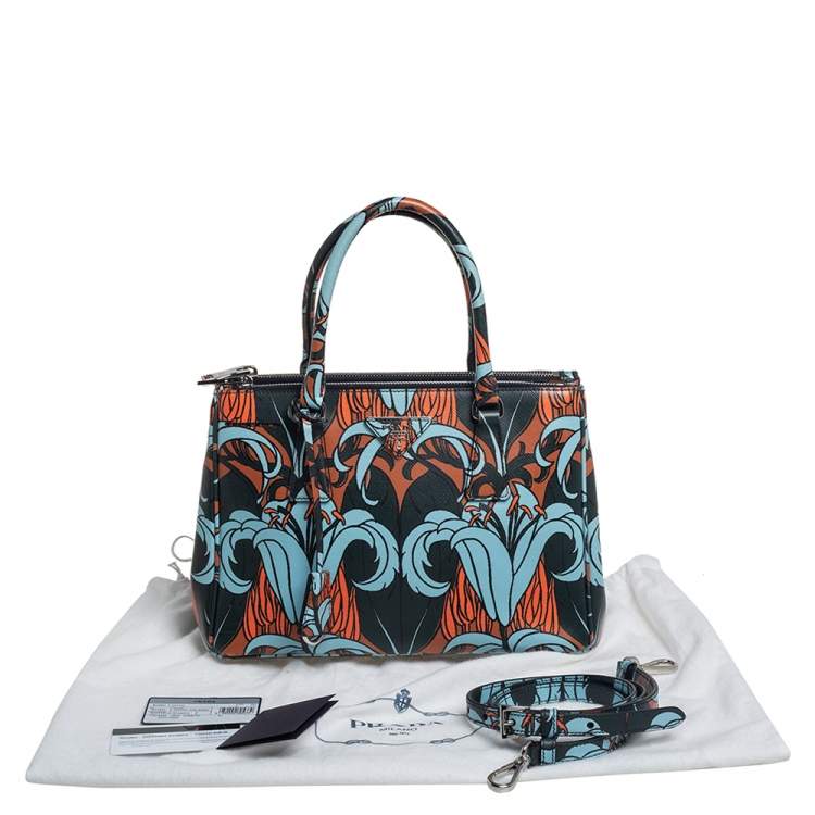 Pre Owned Prada Multicolor Lily Print Saffiano Leather Small Galleria Tote