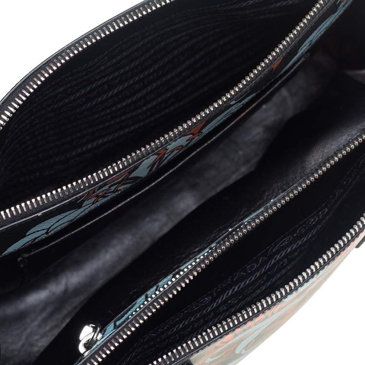 Pre Owned Prada Multicolor Lily Print Saffiano Leather Small Galleria Tote