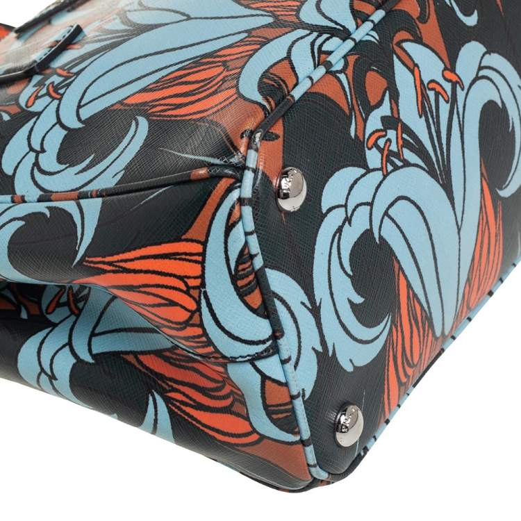 Pre Owned Prada Multicolor Lily Print Saffiano Leather Small Galleria Tote