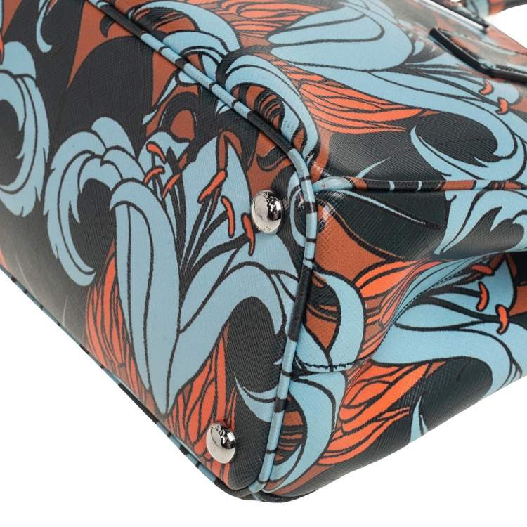 Pre Owned Prada Multicolor Lily Print Saffiano Leather Small Galleria Tote