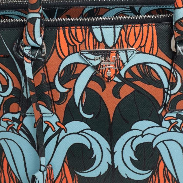Pre Owned Prada Multicolor Lily Print Saffiano Leather Small Galleria Tote