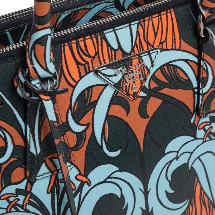 Pre Owned Prada Multicolor Lily Print Saffiano Leather Small Galleria Tote