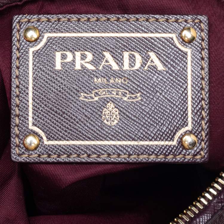 Pre Owned Prada Dark Burgundy Nylon and Leather Zip Messenger Bag