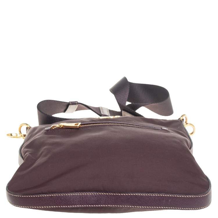 Pre Owned Prada Dark Burgundy Nylon and Leather Zip Messenger Bag