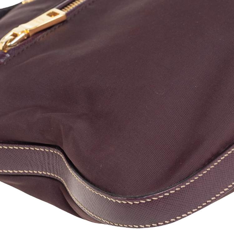 Pre Owned Prada Dark Burgundy Nylon and Leather Zip Messenger Bag