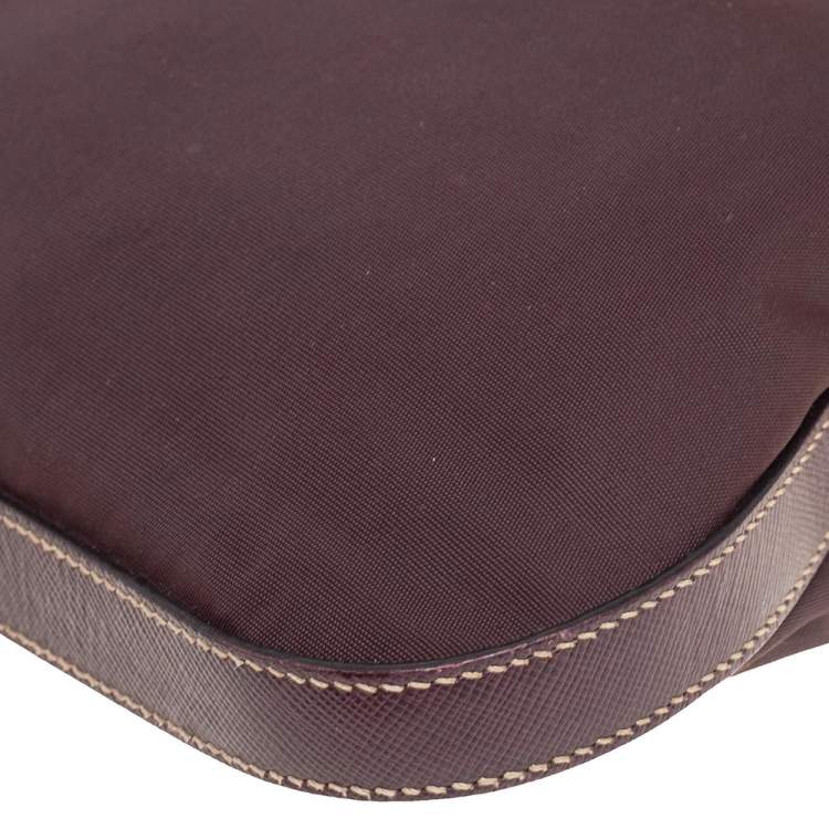 Pre Owned Prada Dark Burgundy Nylon and Leather Zip Messenger Bag