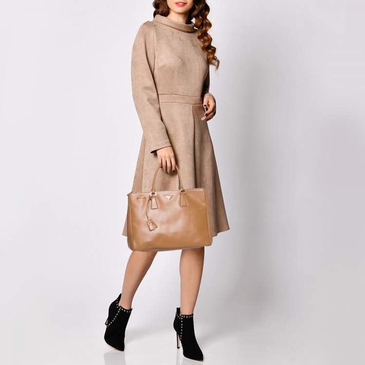 Pre Owned Prada Tan Saffiano Lux Leather Large Galleria Tote