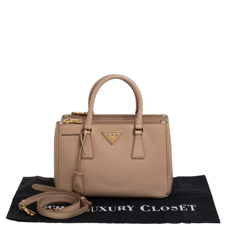 Pre Owned Prada Beige Saffiano Lux Leather Mini Galleria Tote