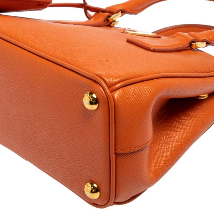 Pre Owned Prada Orange Saffiano Leather Mini Galleria Crossbody Bag