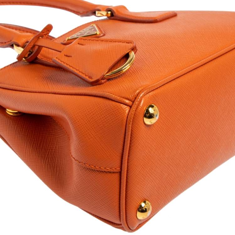 Pre Owned Prada Orange Saffiano Leather Mini Galleria Crossbody Bag