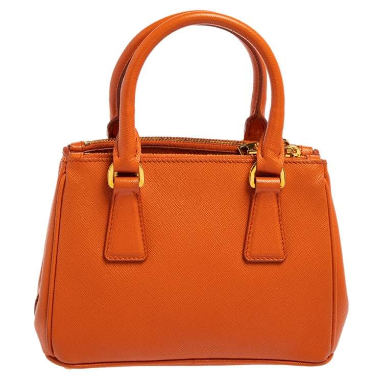 Pre Owned Prada Orange Saffiano Leather Mini Galleria Crossbody Bag